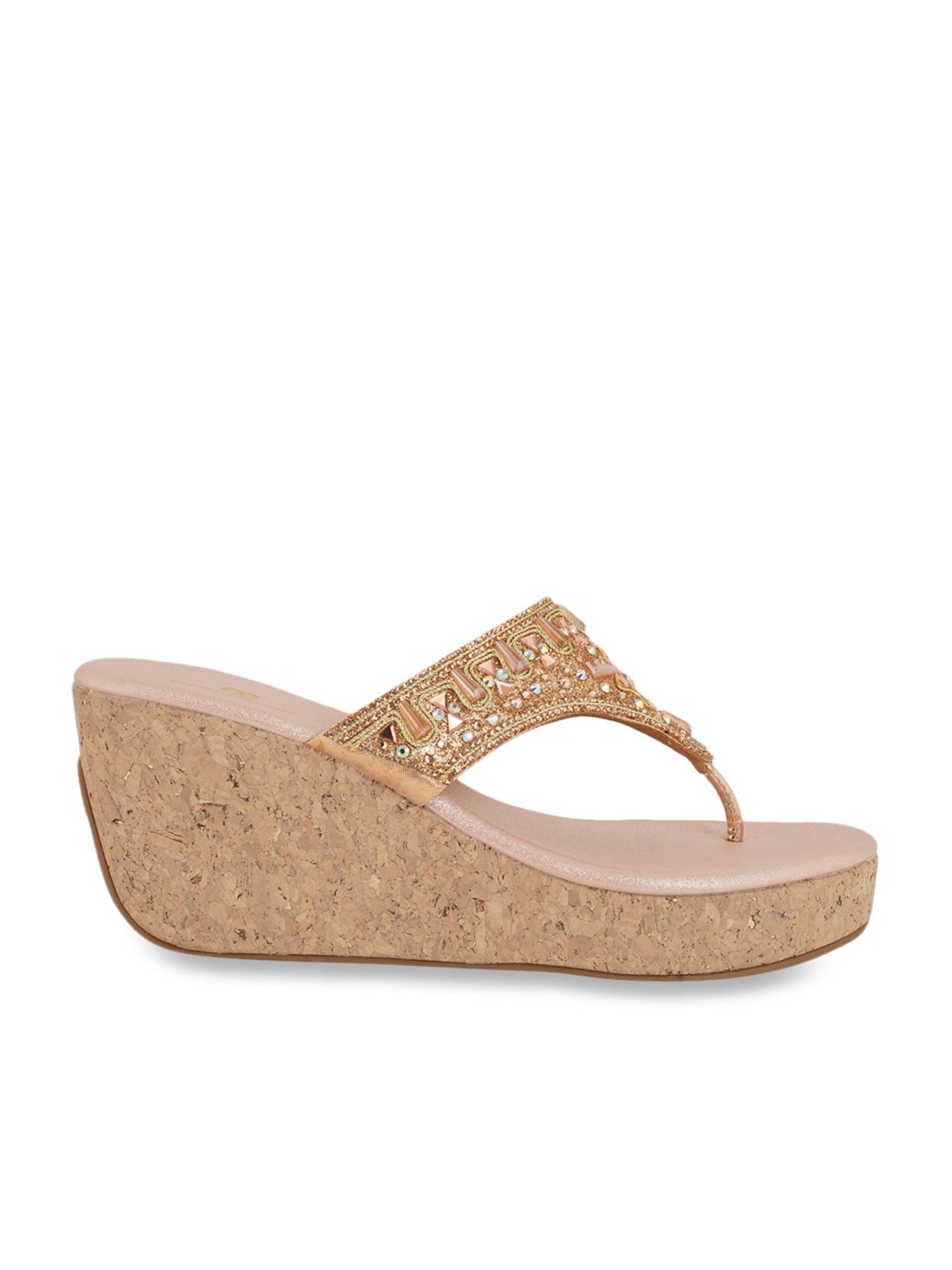 Pelle Albero Women's Gold Thong Wedges