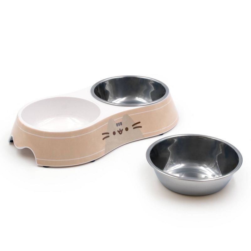 Pusheen Happy Face Double Diner Cat Bowl - Tan