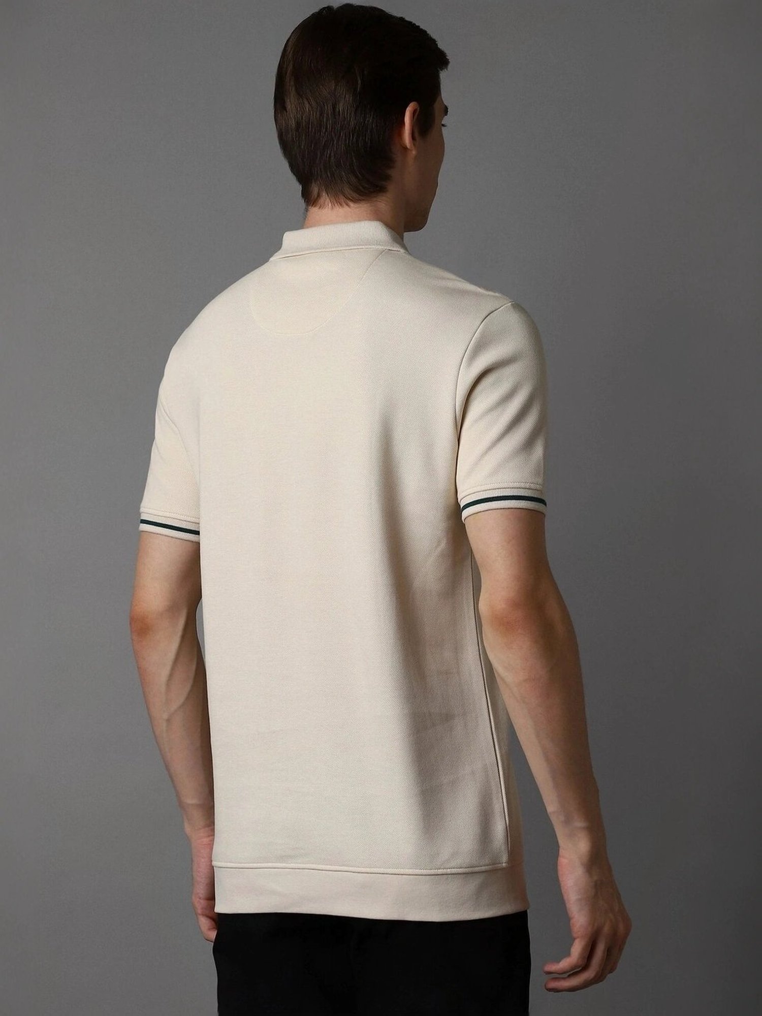 Louis Philippe Beige Cotton Slim Fit Polo T-Shirt