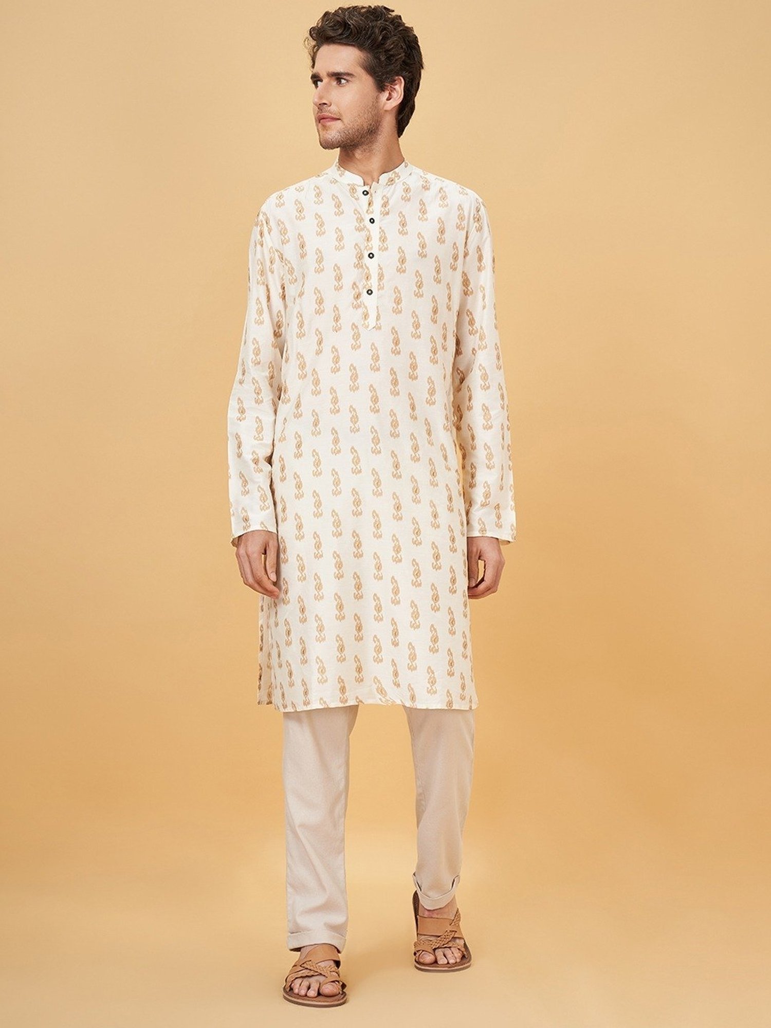 Indus Route By Pantaloons Cream Regular Fit Printed Kurta