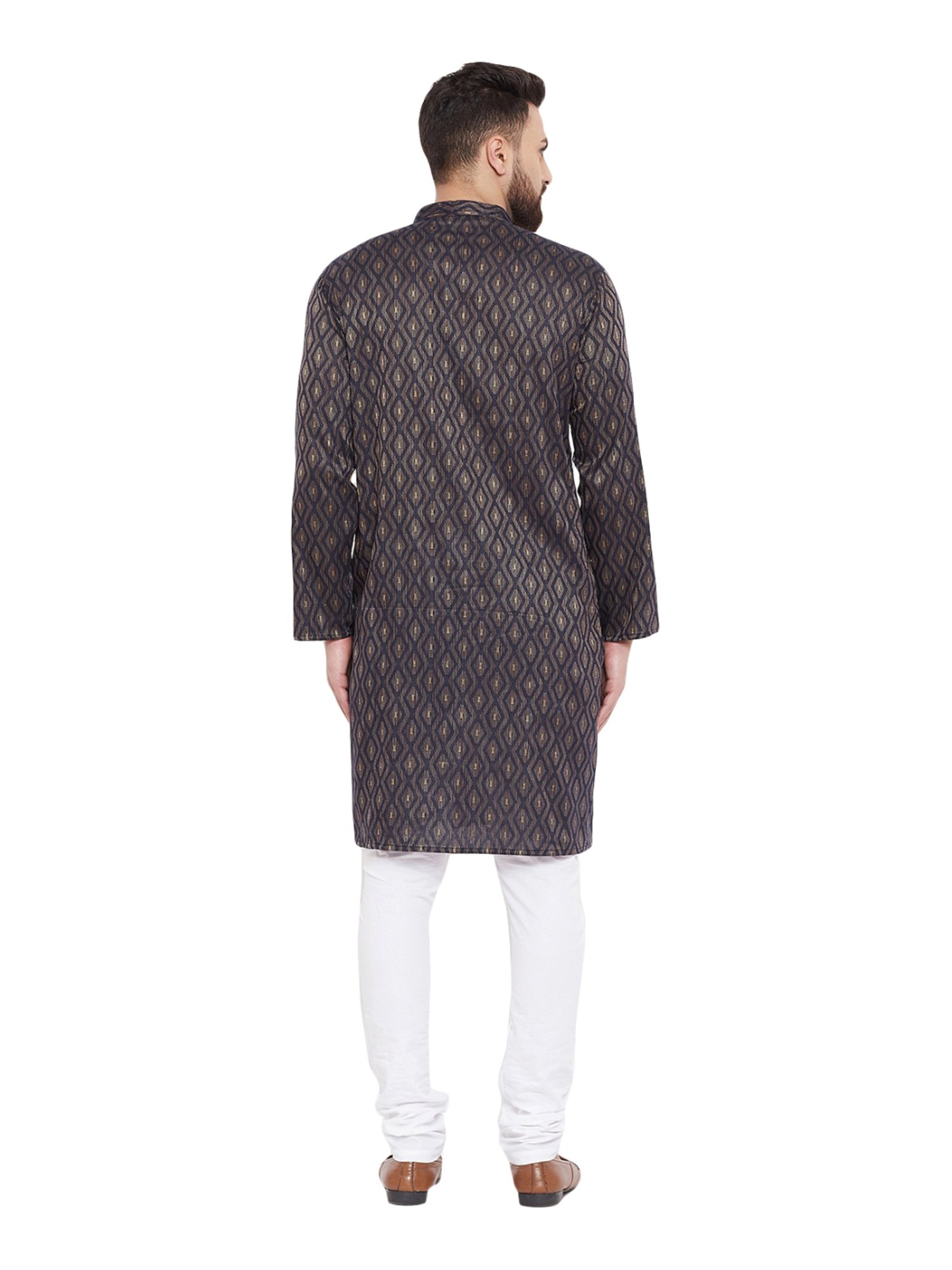 Even Brown Cotton Regular Fit Self Pattern Kurta