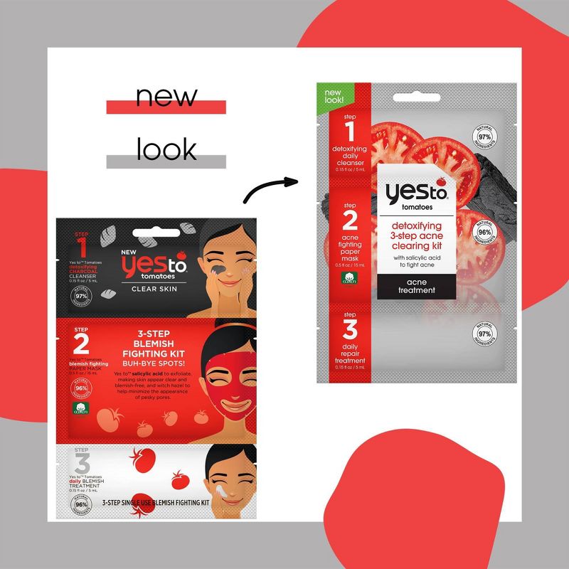 Yes To Tomatoes Detoxifying Charcoal 3-Step Acne Clearing Kit - 1.17 fl oz