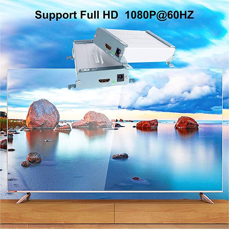 HDMI KVM USB Extender with POE  80m 262ft HDMI RJ45 Transmitter and Receiver Adapter by Cat5 Cat6 Ethernet LAN Cable Support 1080P Full HD AV Signal Lossless No Delay