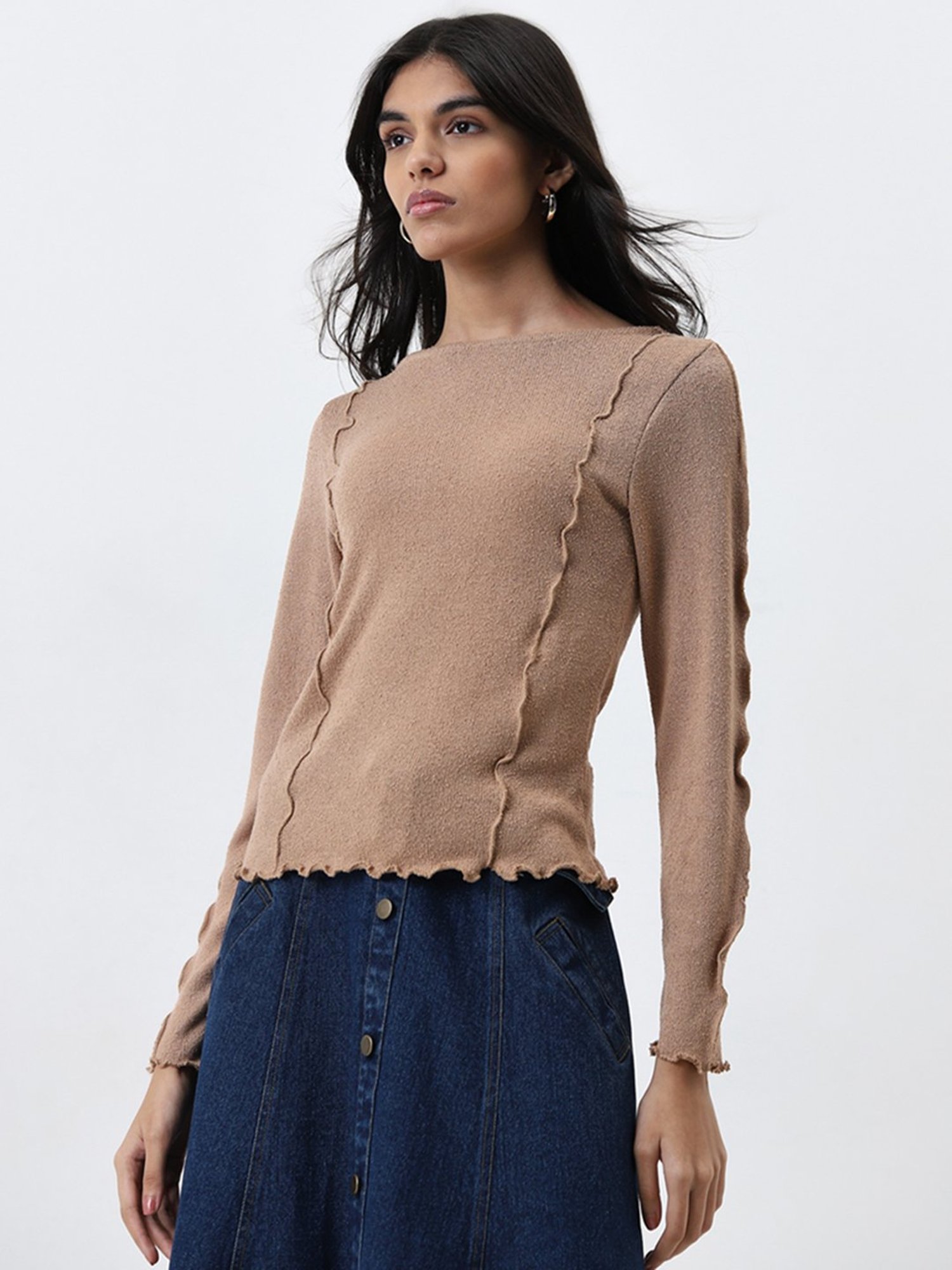 LOV by Westside Beige Knitted Top