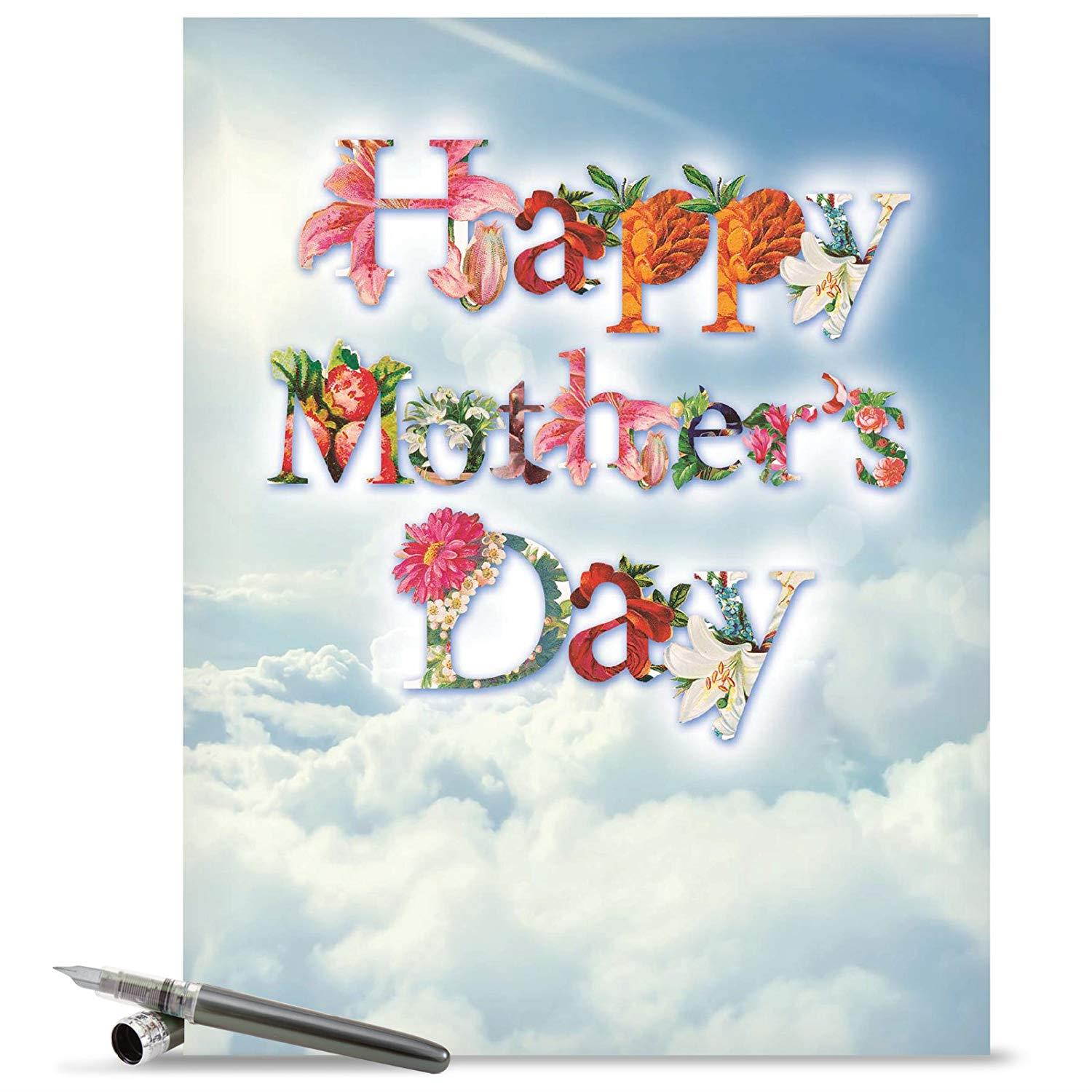Jumbo Mother's Day Card: Mother's Day Bunch Featuring Flower Filled Fonts That Say Thank You Against a Sky Background,With Envelope (Extra Large Version: 8.5'' x 11'') J2359KMDG