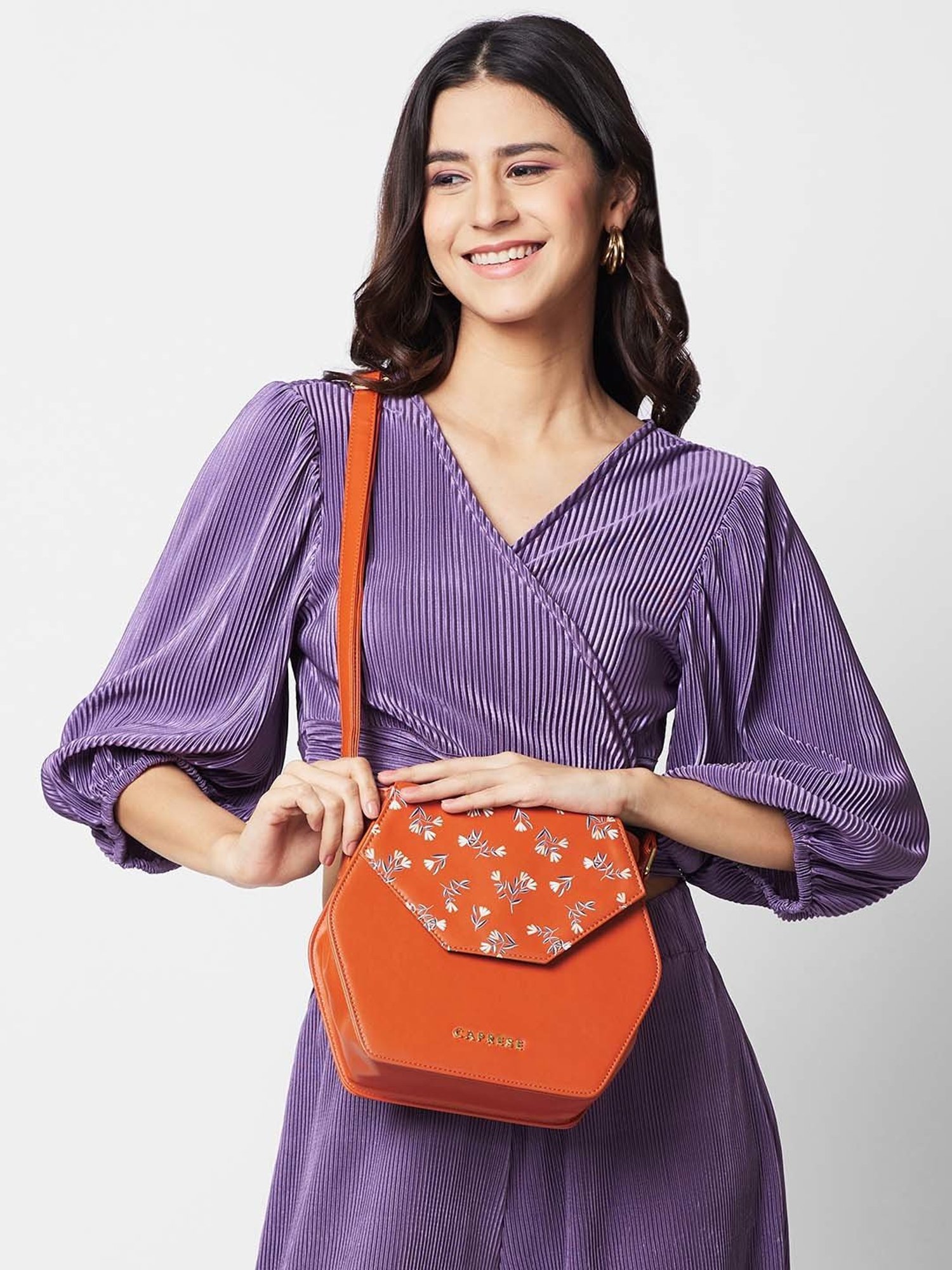 Caprese MERIDA Tan Floral Small Sling Handbag