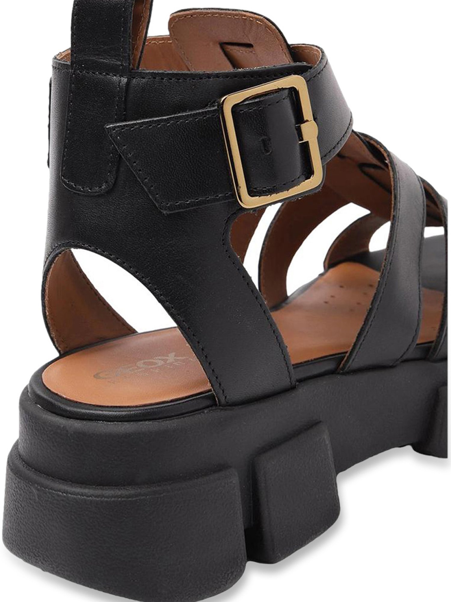 Geox Women's Lisbona Black Ankle Strap Wedges