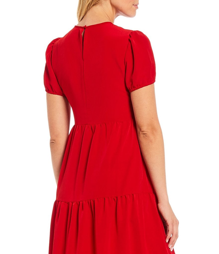 LDT Fiona Round Neck Short Sleeve Tiered Midi Dress