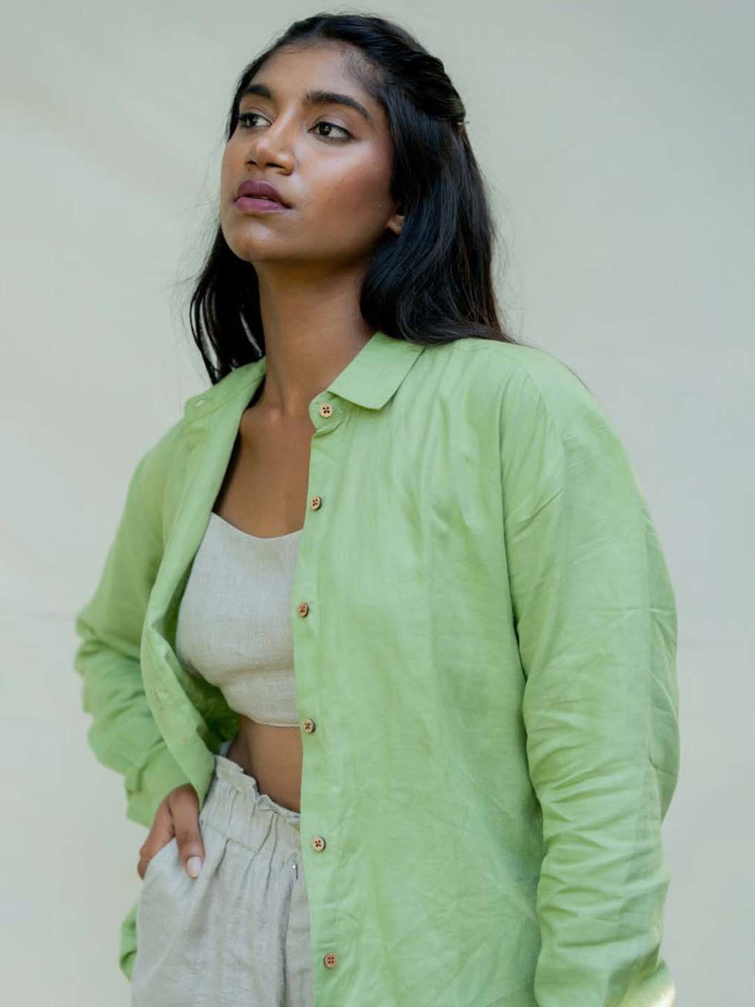 Anousshka Moss Green Oversized Shirt