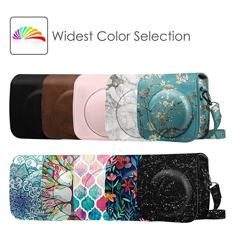 Protective Case Compatible with Fujifilm Instax Mini 8 Mini 8+ Mini 9 Instant Camera Premium Vegan Leather Bag Cover with Removable Strap Marble