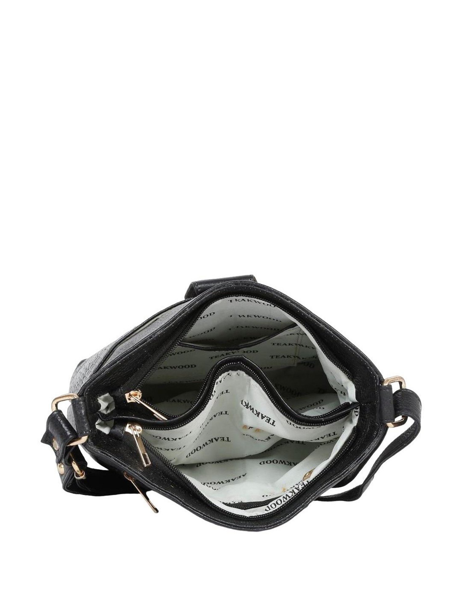 Teakwood Leathers Black Textured Sling Handbag