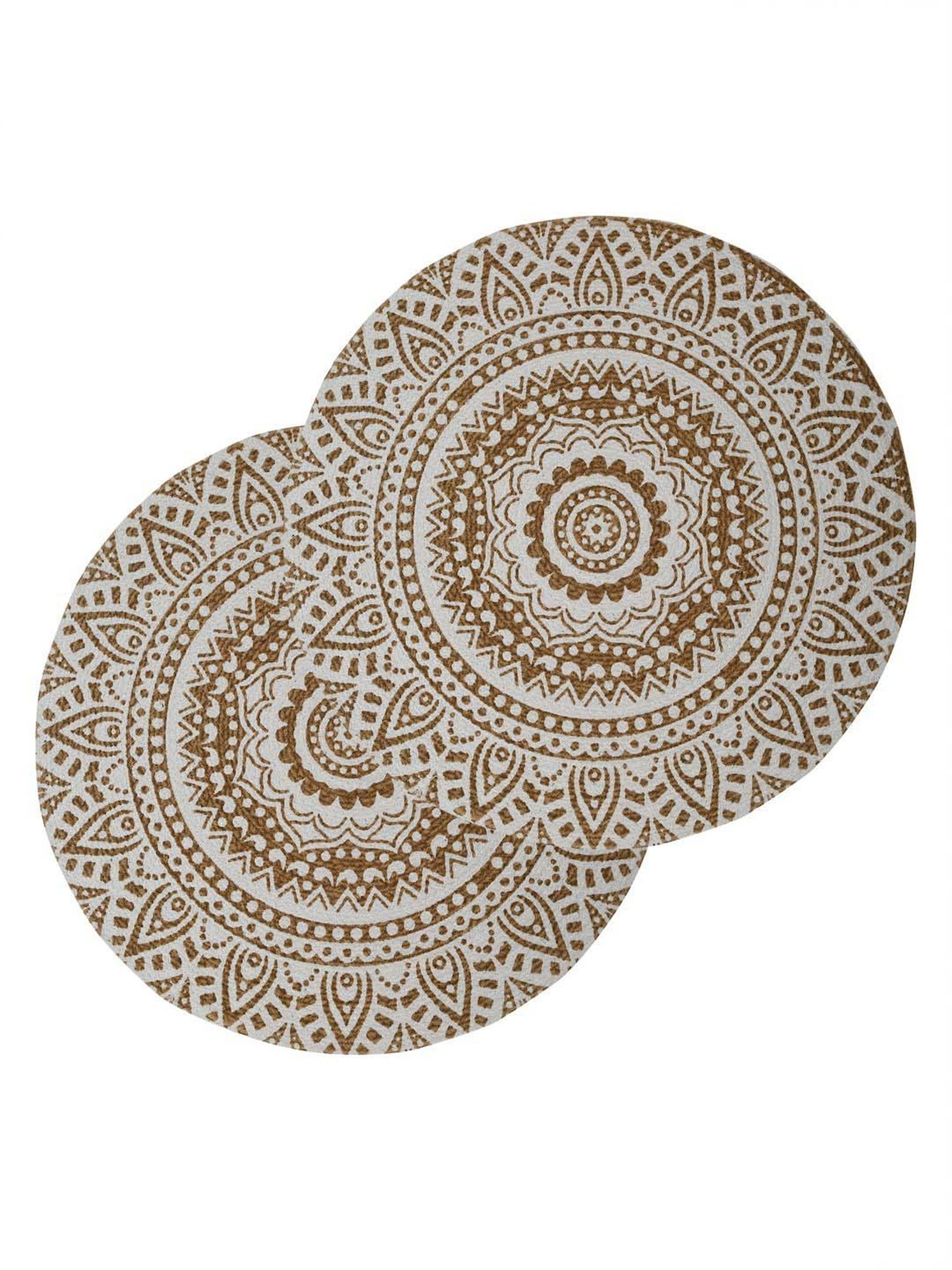 HOSTA HOMES Brown & White Cotton Digital Printed Centre Table Mat - Set of 2