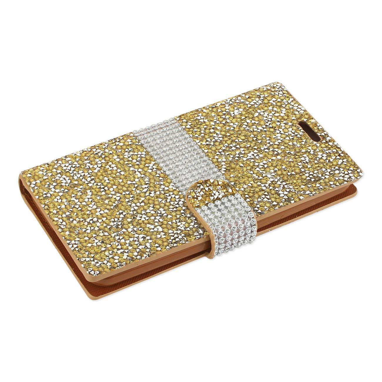 REIKO GRAND X 4 DIAMOND RHINESTONE WALLET CASE IN GOLD