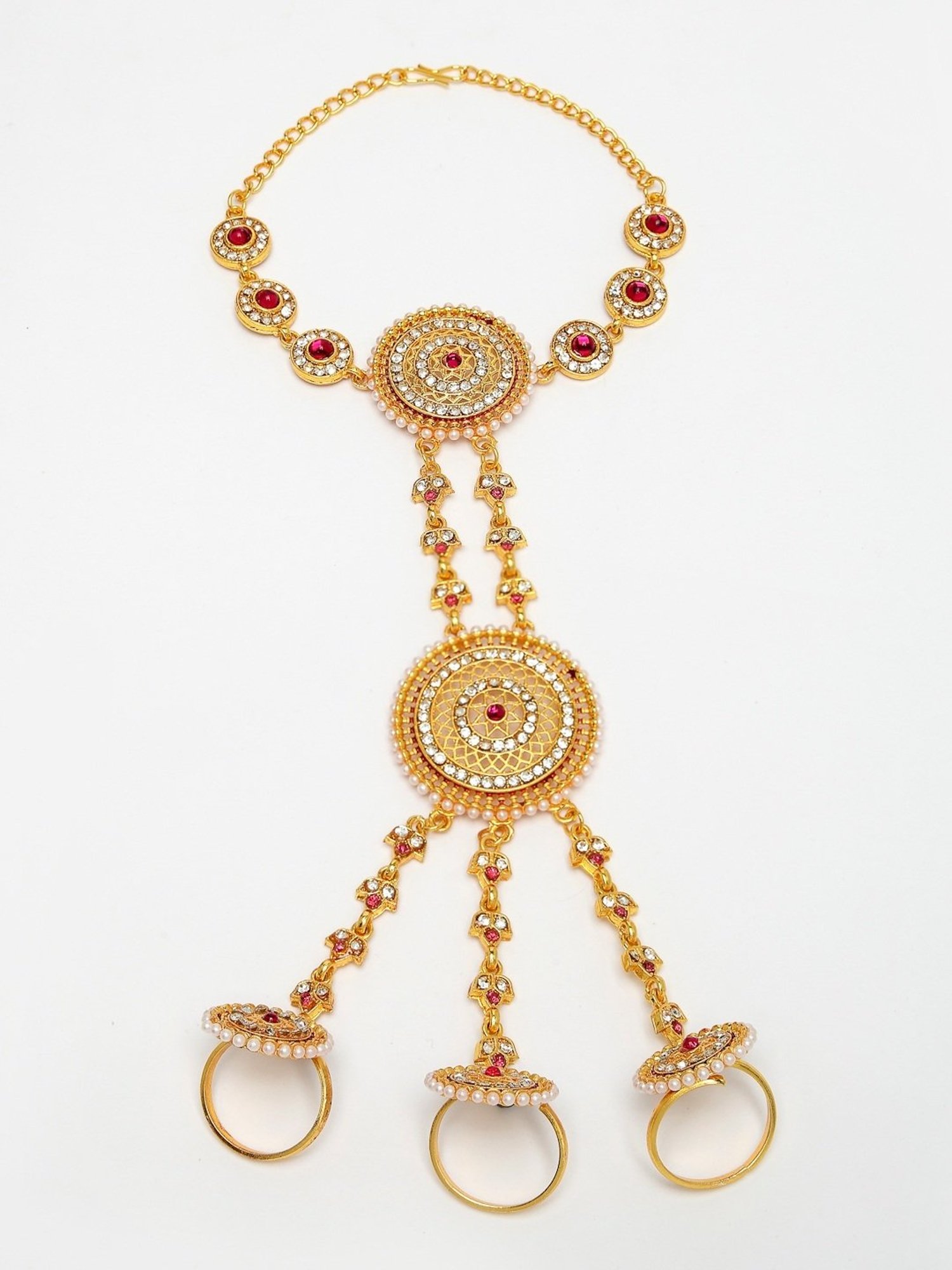 NVR Women's Gold-Plated CZ Stone-Studded Handcrafted Ring Bracelet