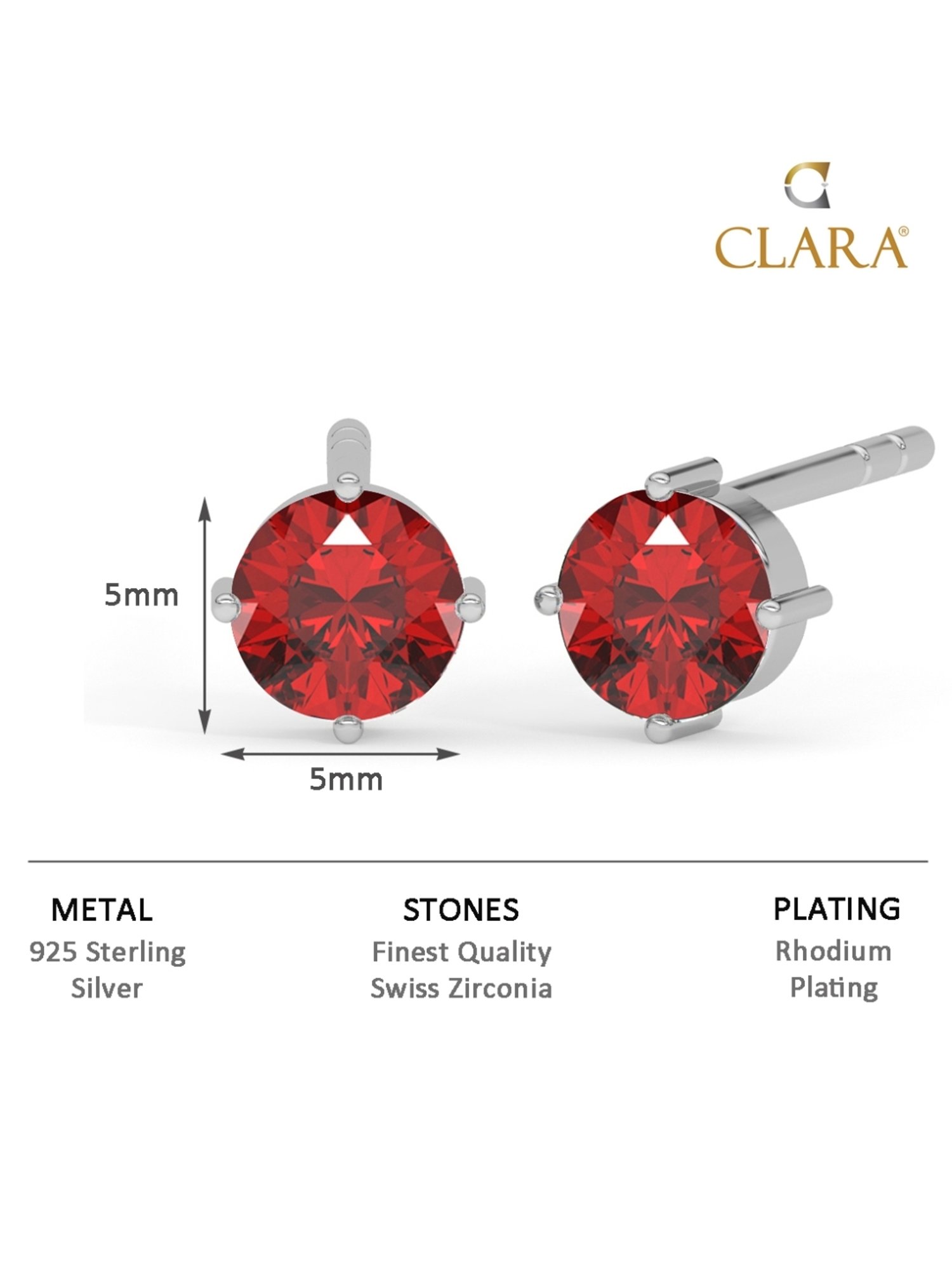 Clara 92.5 Sterling Silver Blood Red Minimal Daily Wear Stud Earrings for Kids Girls