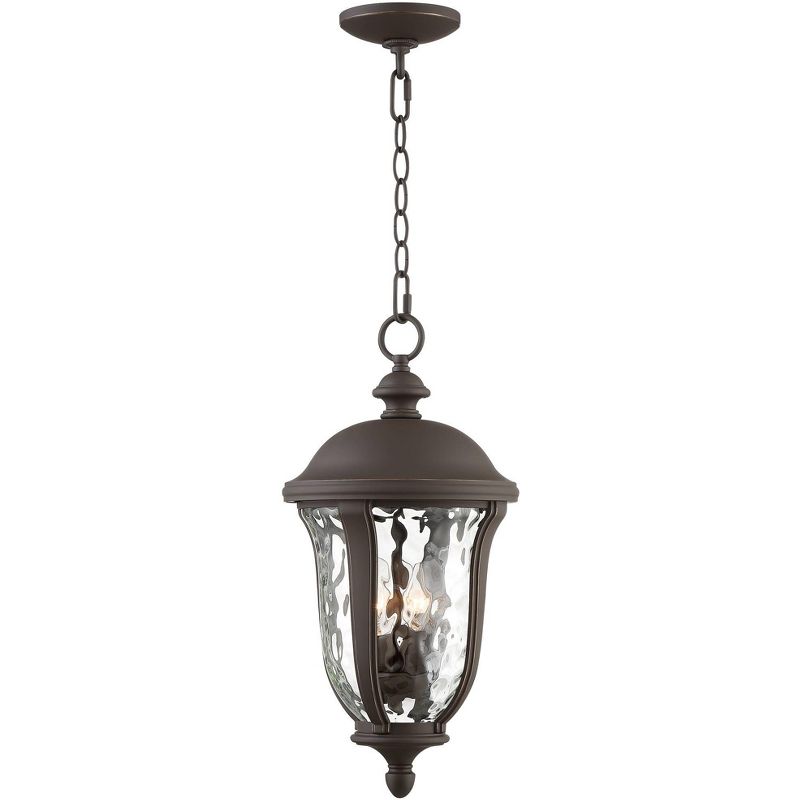 John Timberland Traditional Outdoor Ceiling Light Hanging Bronze 20" Clear Hammered Glass for Exterior House Porch Patio Deck