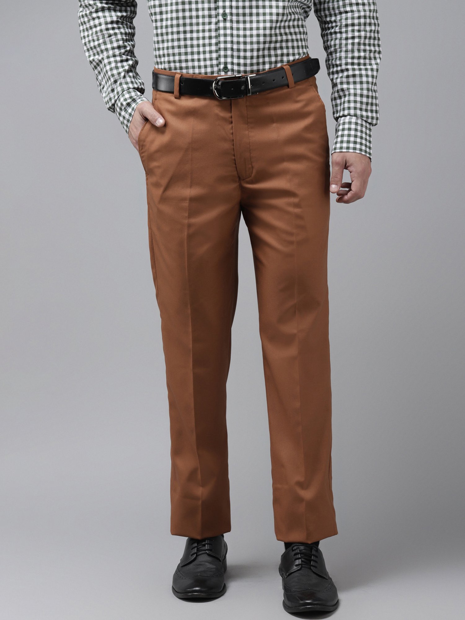 Hangup Plus Brown Regular Fit Flat Front Trousers