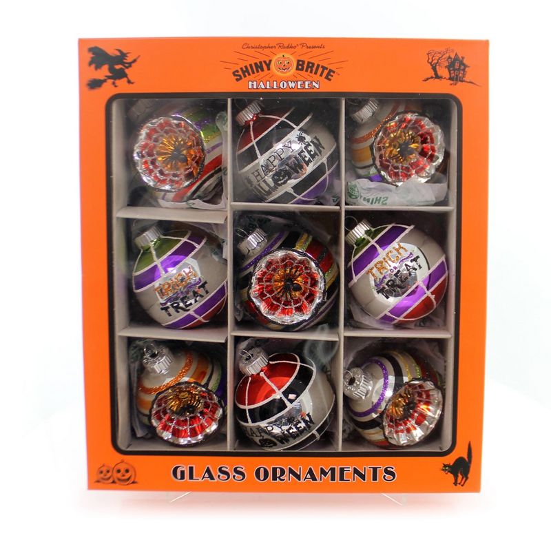 Shiny Brite 2.75" Rounds W/Spider Web Reflectors Halloween Shiny Brite  -  Tree Ornaments