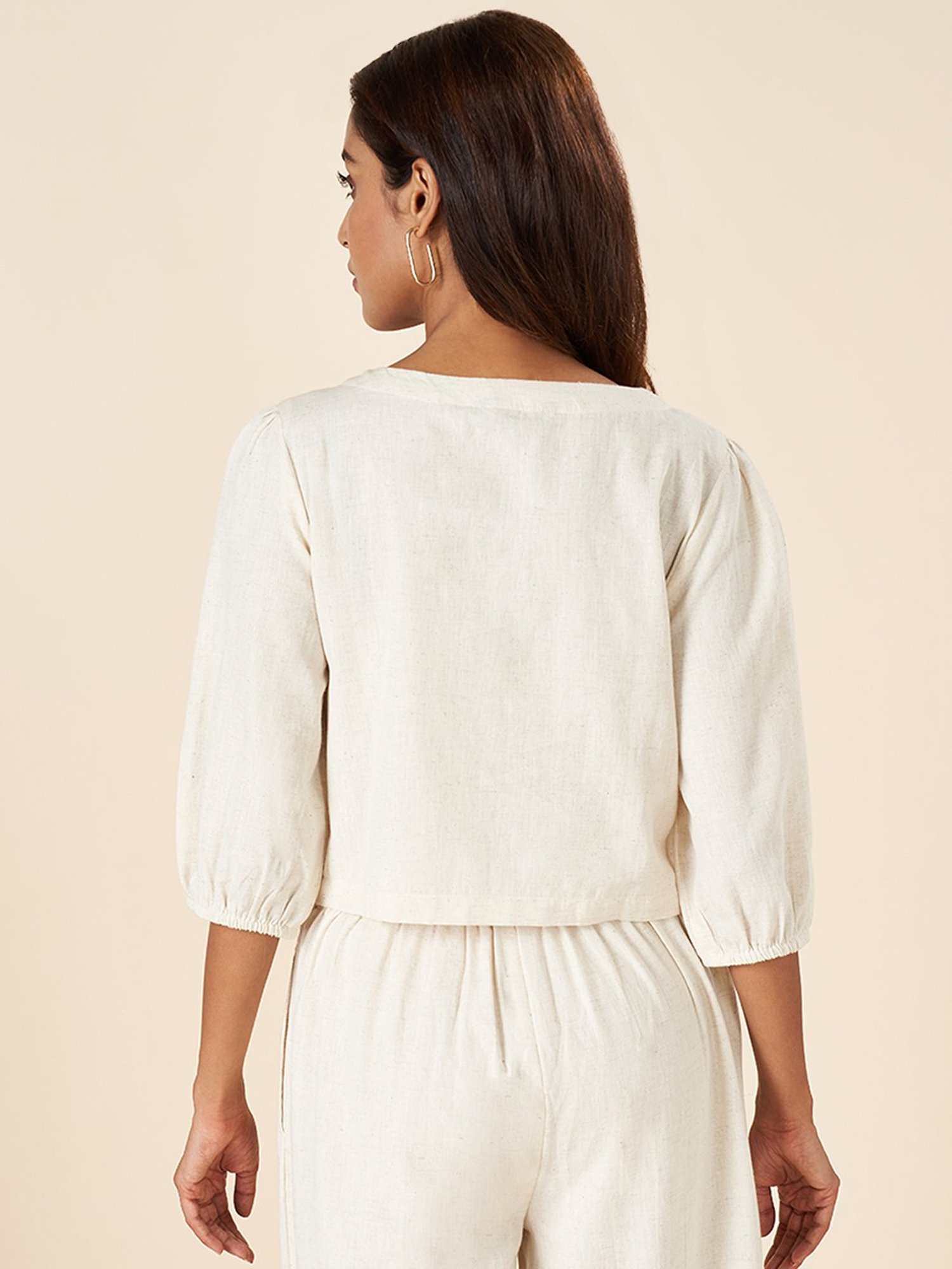 Akkriti by Pantaloons Cream Cotton Embroidered Top