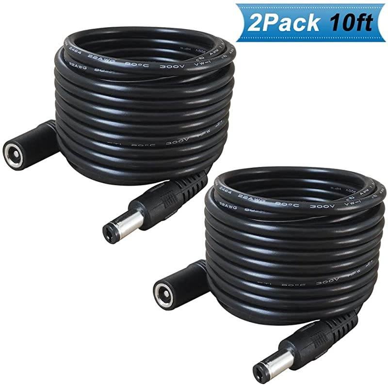 55mm x 21mm Extension CordDC 12v Power Supply Adapter for CCTV Security Camera Surveillance Indoor Wireless IP Camera Dvr Standalone LED StripCar12 Volt Male to Female Plug Cable 10ft