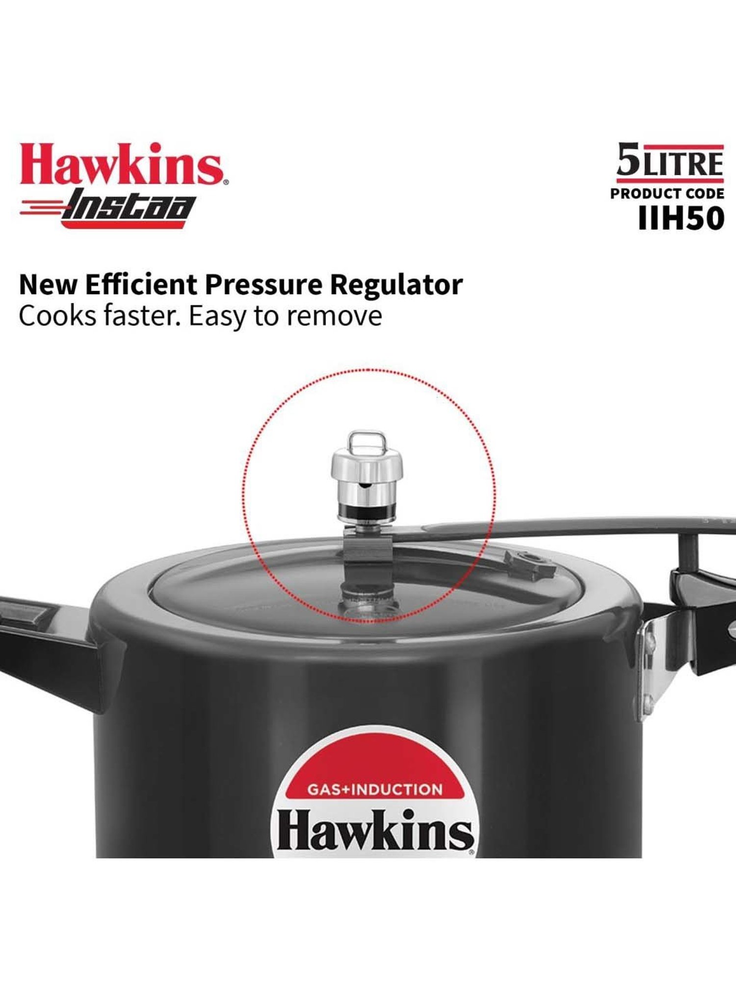 Hawkins Black Aluminium Induction Inner Lid Instaa Hard Anodised Pressure Cooker (Iih50) (5 L)