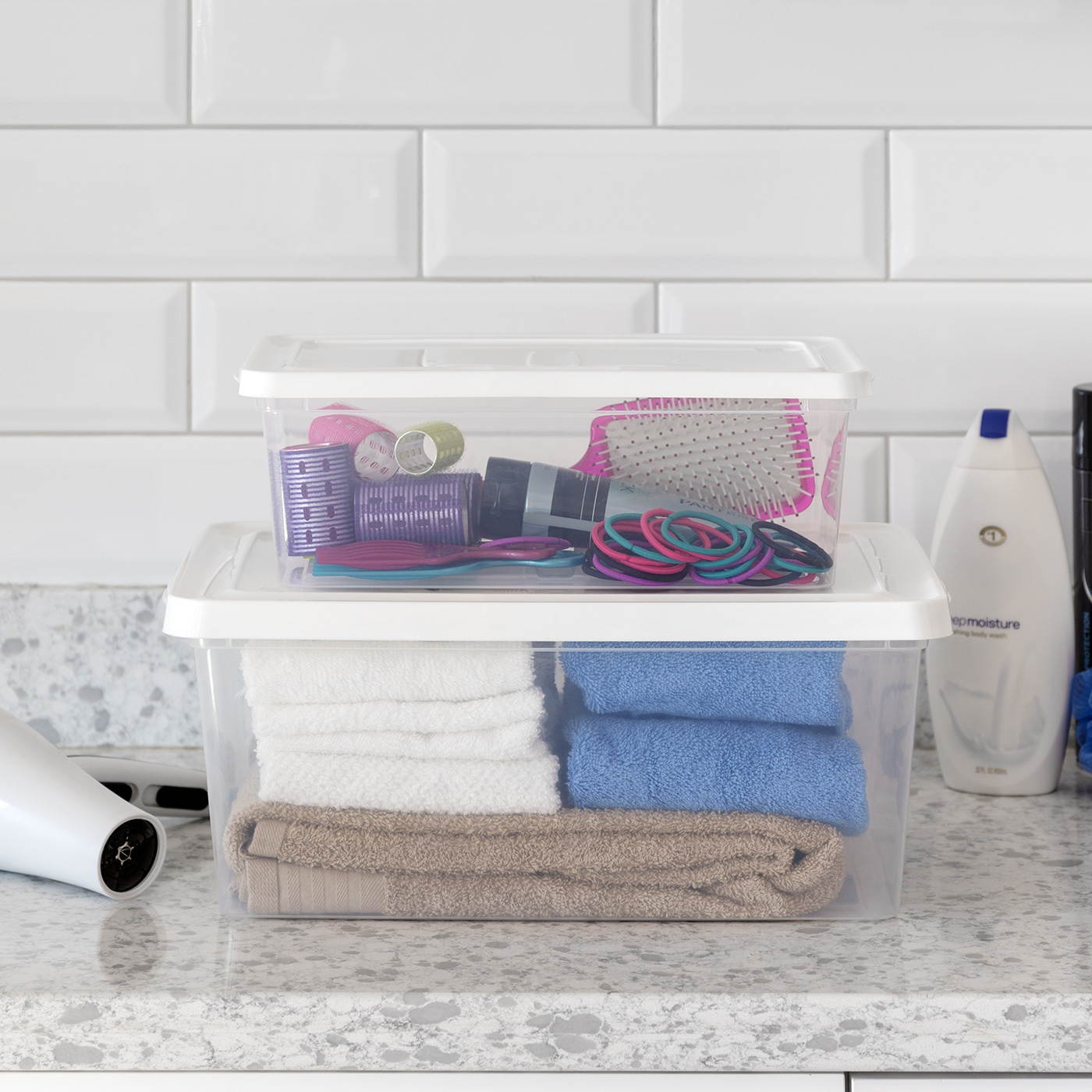 IRIS 6 Quart Clear Storage Box with White Lid, 18 Pack