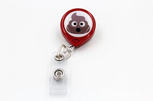Key-Bak Mini-Bak Retractable Reel with 36-Inch Nylon Cord, Swivel Bulldog Clip and Vinyl ID Strap (Emoji - Pile of Poo, Red)