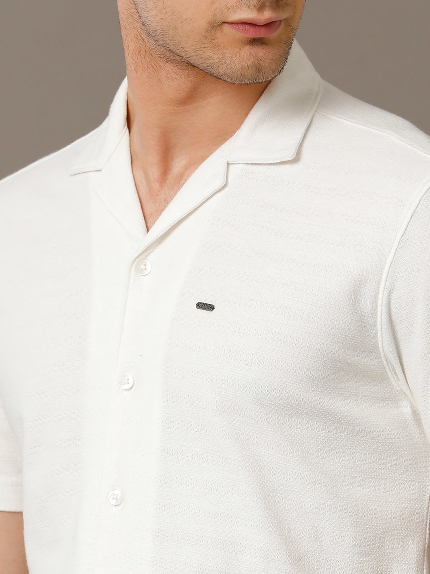 Identiti White Slim Fit Self Design Shirt