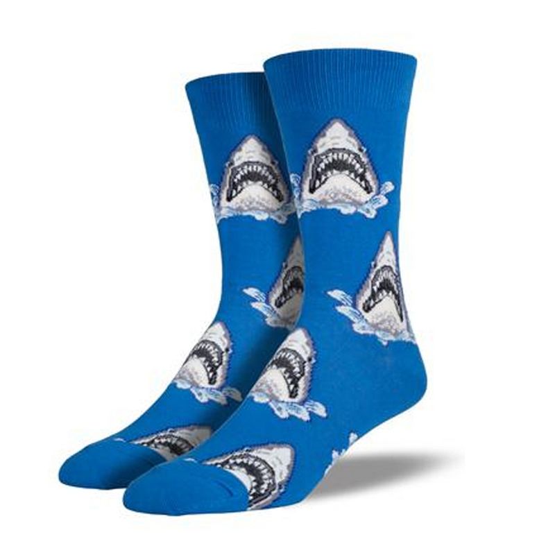 Novelty Socks 10.0" Shark Attack Blue Cotton Crew Fish Socksmith  -  Socks