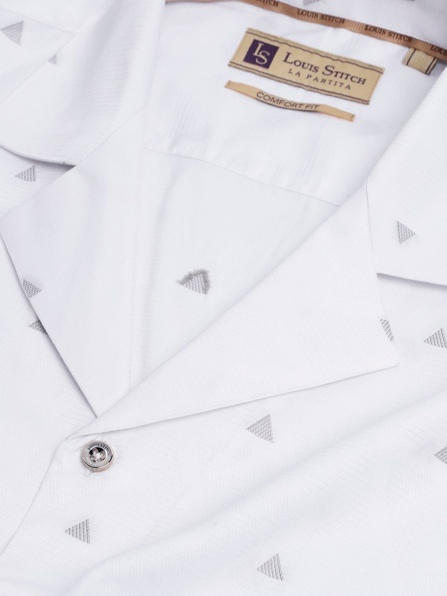 Louis Stitch White Cotton Regular Fit Printed Shirt