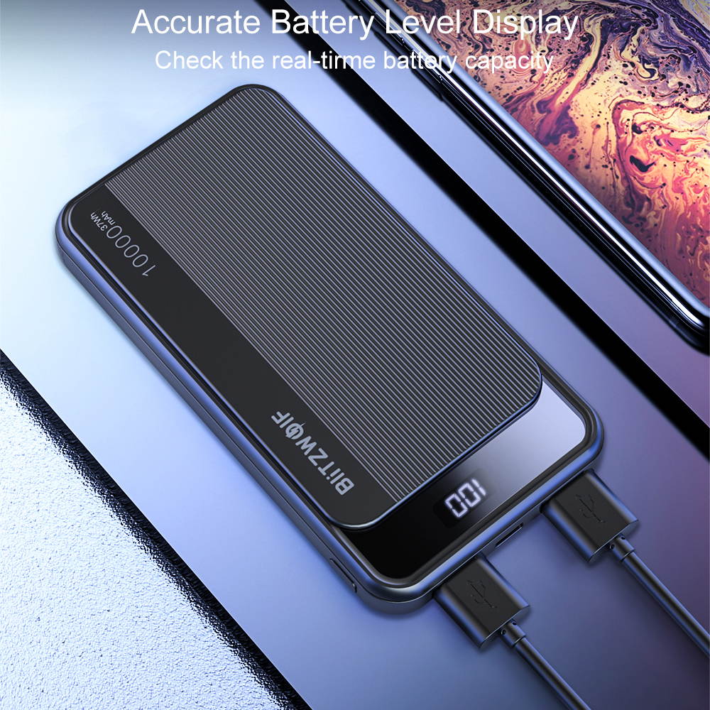 BlitzWolf BW-P12 10000mAh 22.5W Digital Display Power Bank with Real-time Battery Display, Dual QC3.0 PD18W Output, Micro PD18W Input and Striped Styling