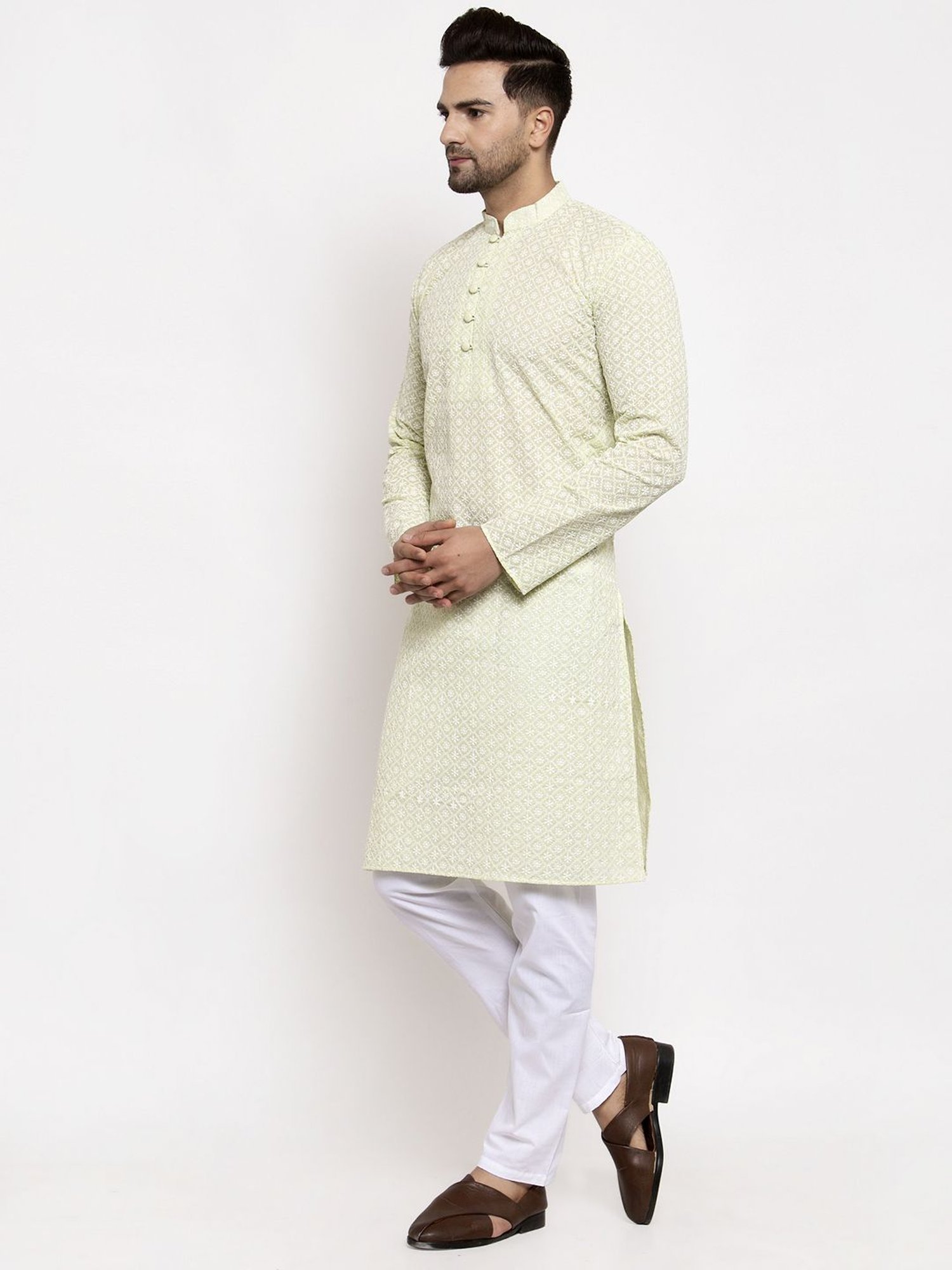 Jompers Green Cotton Regular Fit Embellished Kurta & Payjama