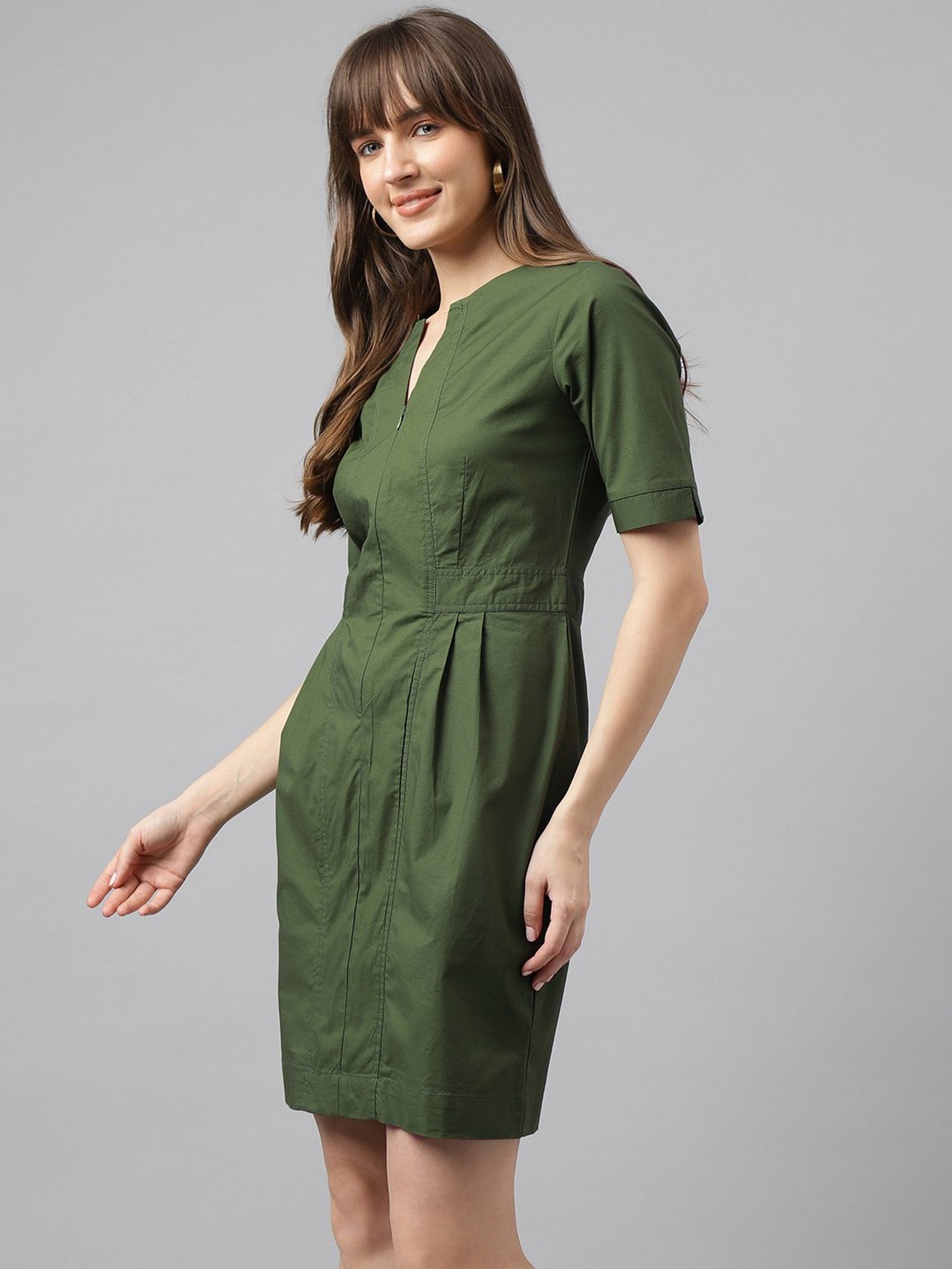 Latin Quarters Green Regular Fit A Line Dress