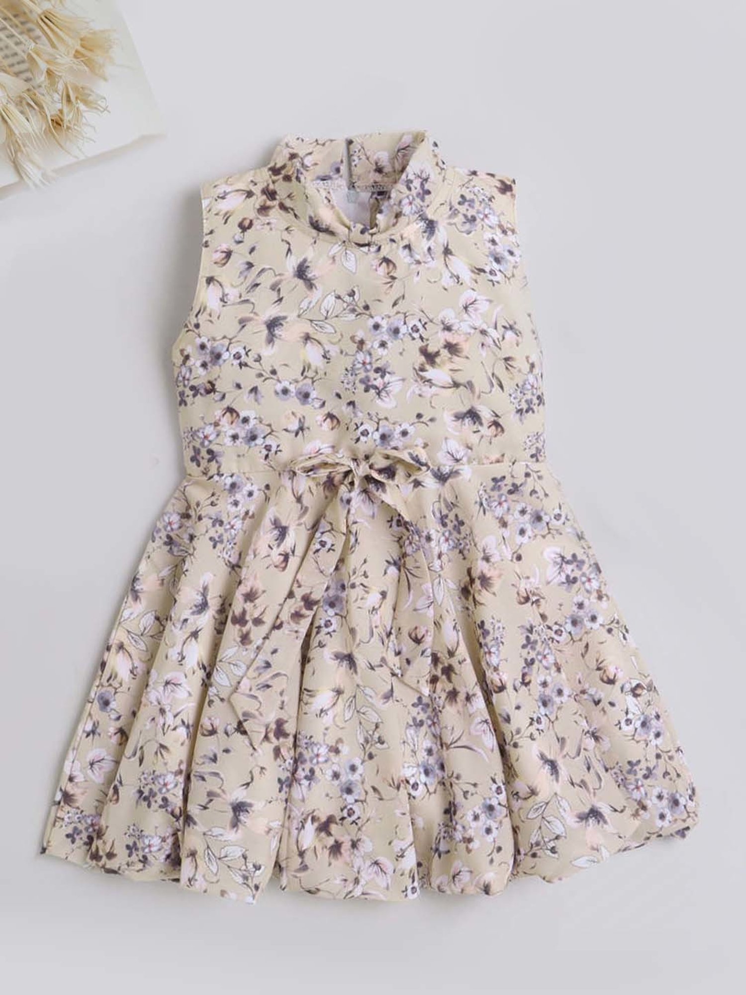The Magic Wand Kids Beige Floral Print Dress