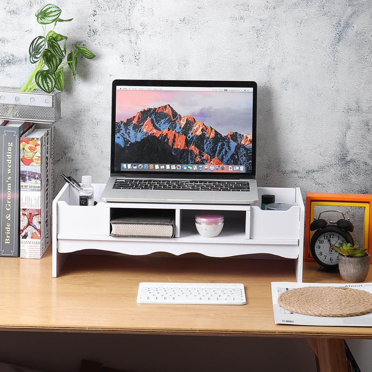 Computer Monitor Stand Riser White Laptop Riser Shelf Organiser Multifunction