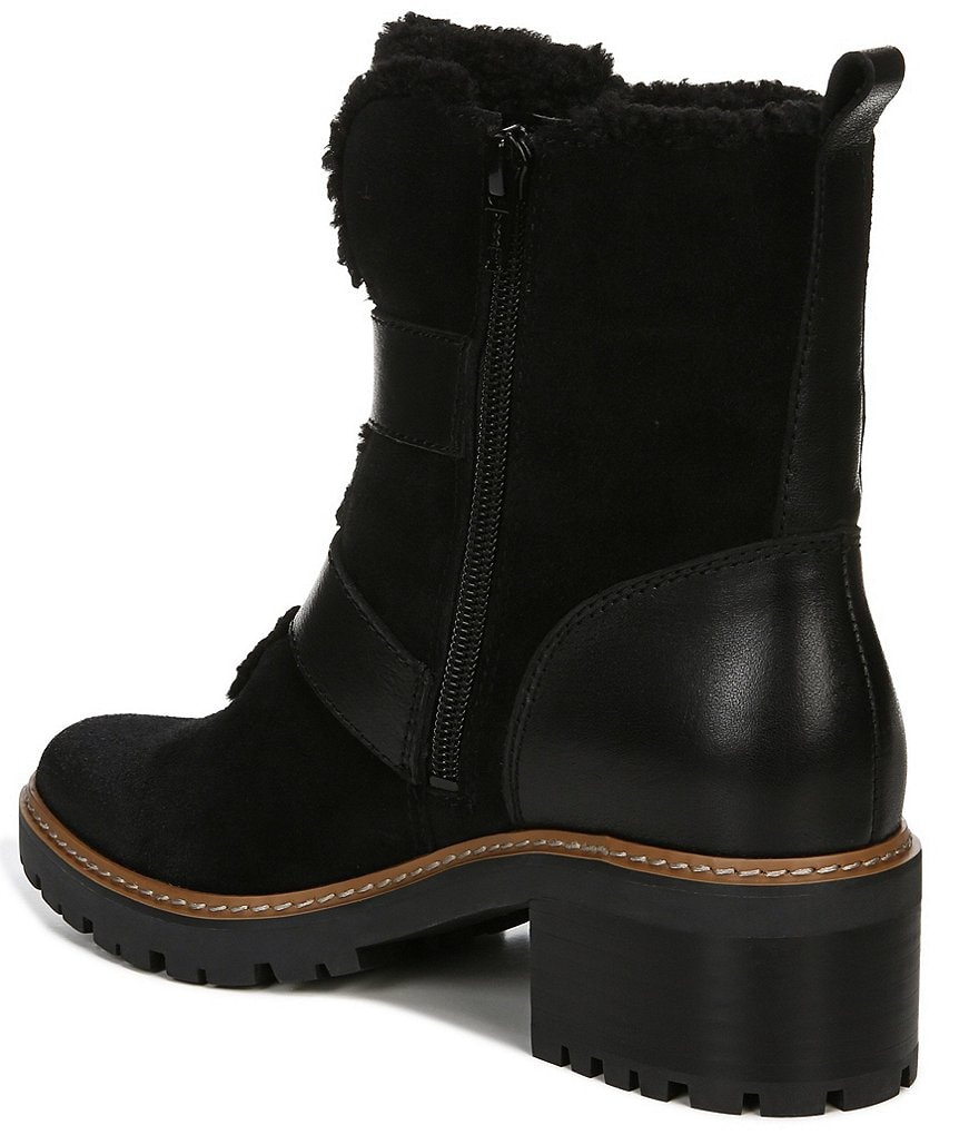 Naturalizer Tristan Suede Faux Fur Block Heel Moto Lug Sole Block Heel Booties