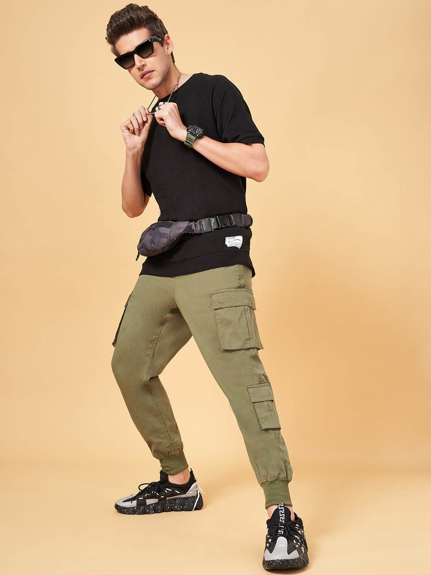 Street 808 by Pantaloons Olive Cotton Regular Fit Joggers