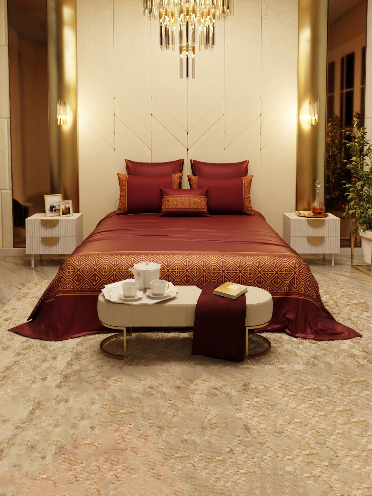 Stoa Paris Majesty Merlot Wine 300 TC Polyester Super king Crown of Versailles Bedding Set