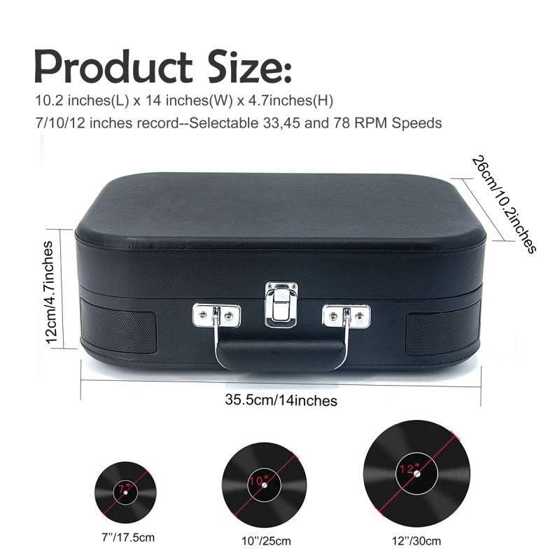 LP&No.1 Portable Bluetooth Turntable with USB Play and Recording,Suitcase 3 Speed Vinyl Record Player with Pitch Control,RCA Output and Aux Input, Blue