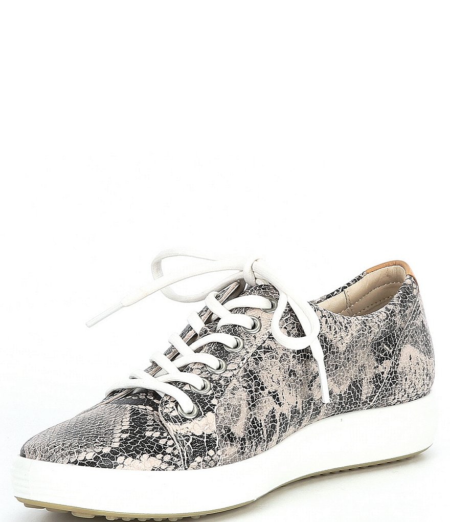 ECCO Soft 7 Snake Print Leather Lace-Up Sneakers