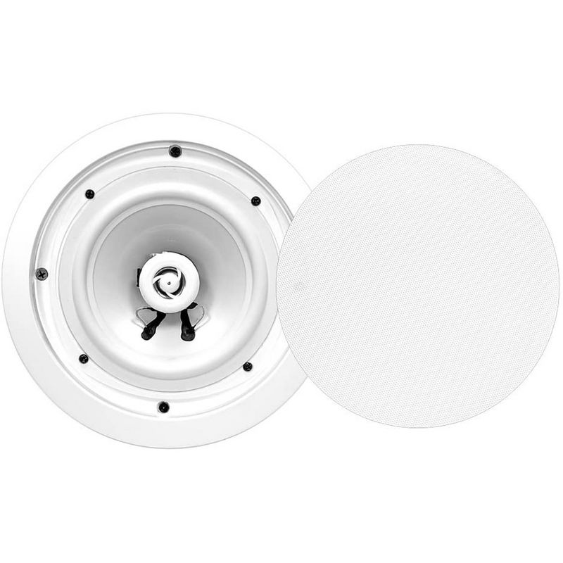 Pyle PWRC61 6.5 Inch 300 Watt 2-Way Versatile  Indoor/Outdoor Waterproof Ceiling or In Wall Speaker Powerful Audio System, White (Pair)