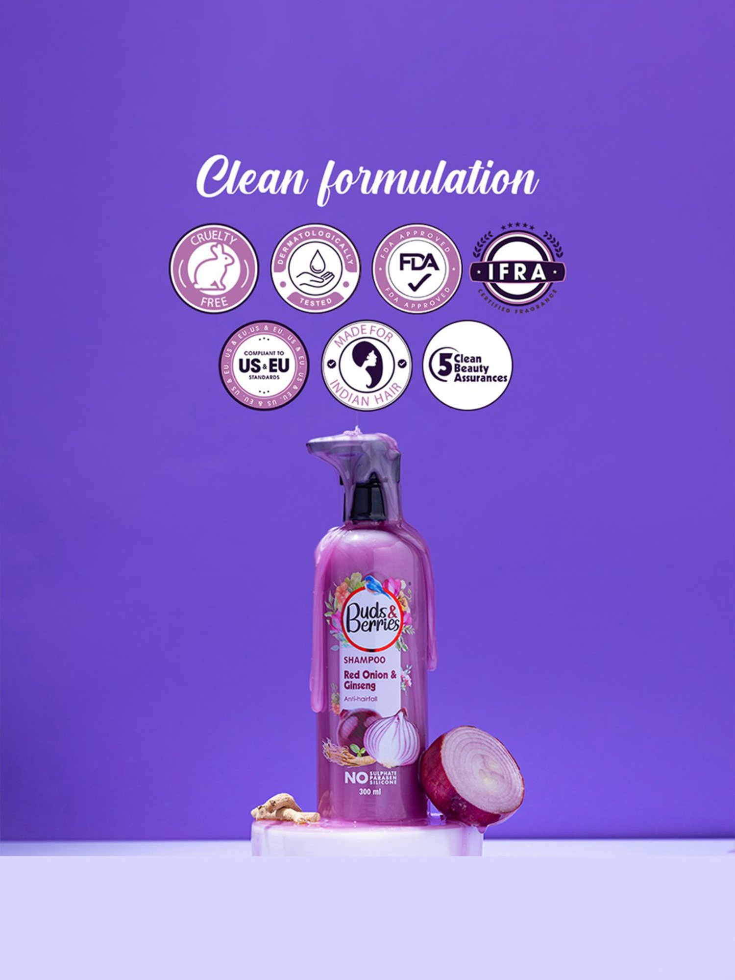 Buds & Berries Red Onion & Ginseng Anti-Hairfall Shampoo - 300 ml