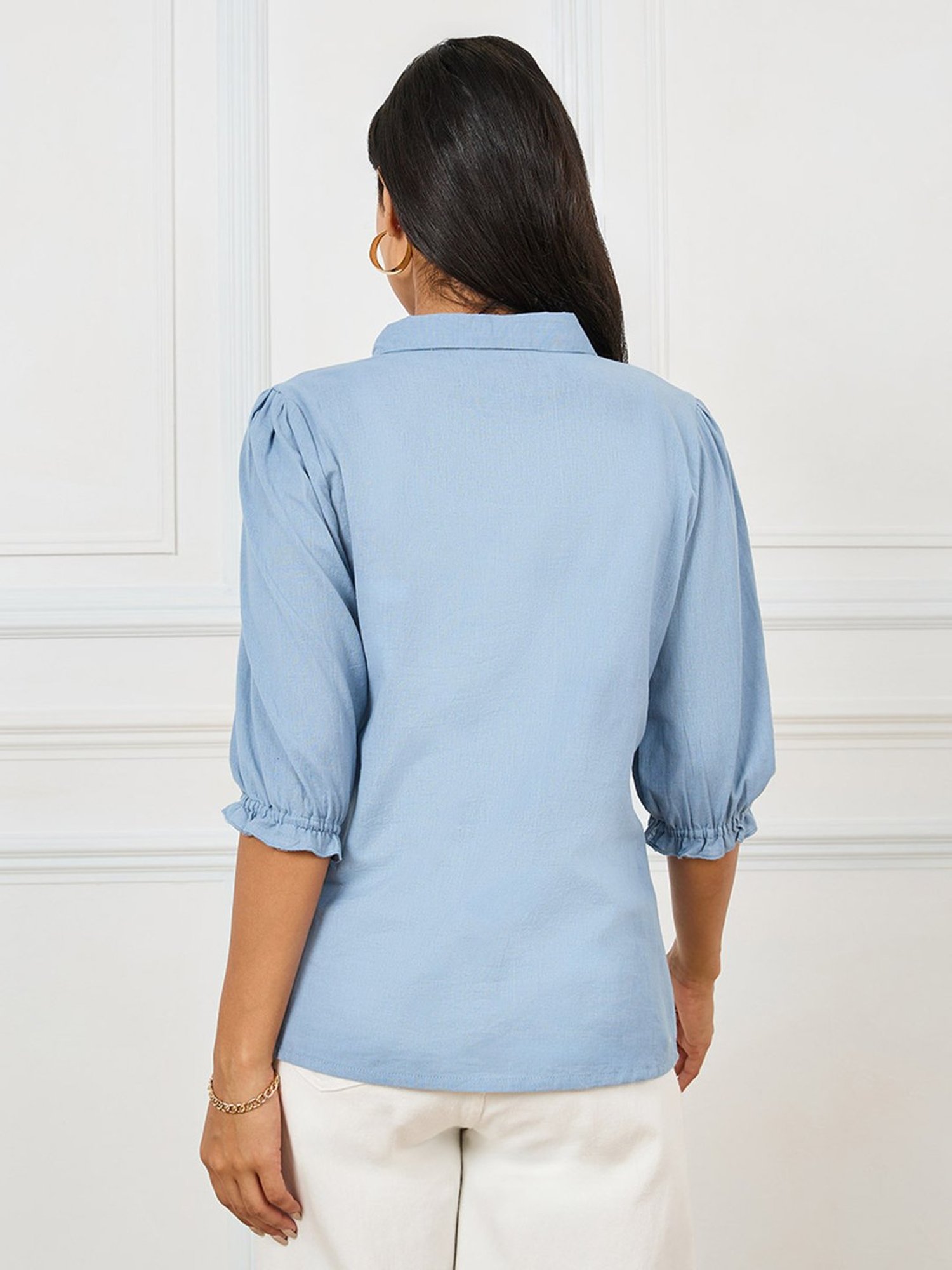 Styli Blue Embroidered Shirt