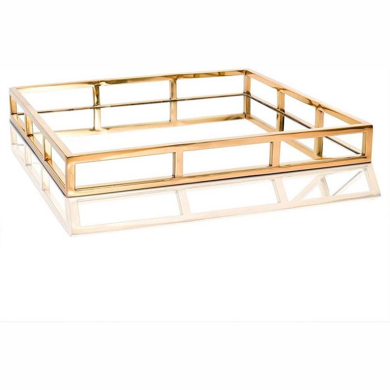 Classic Touch Gold-Tone Square Mirror Tray- Gold 