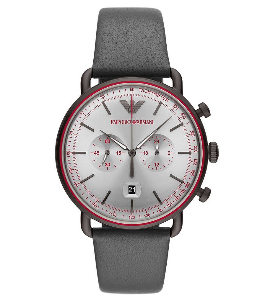 Emporio Armani Chronograph Gray Leather Watch