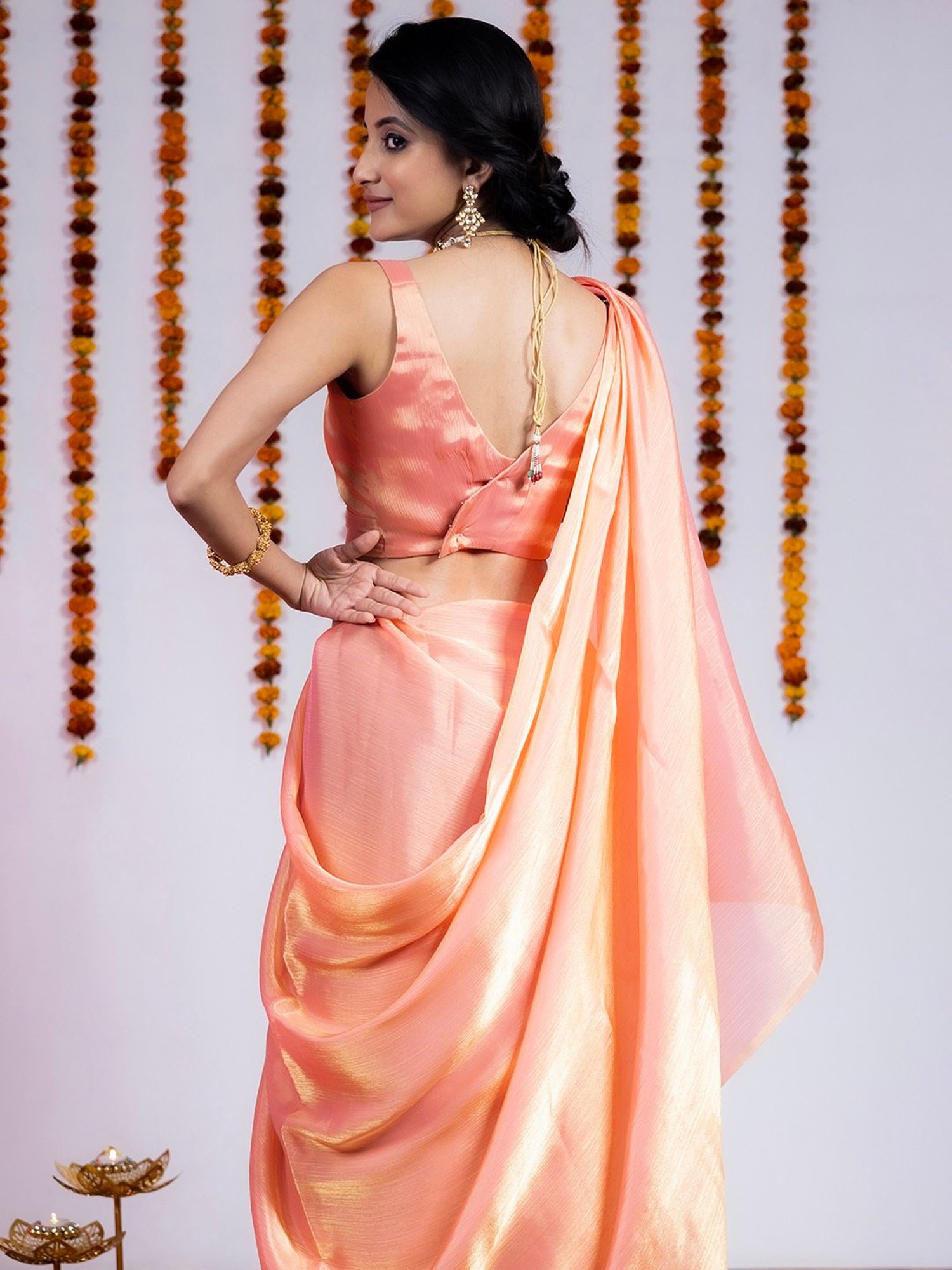 Swtantra Peach Sarees With Unstitched Self Blouse
