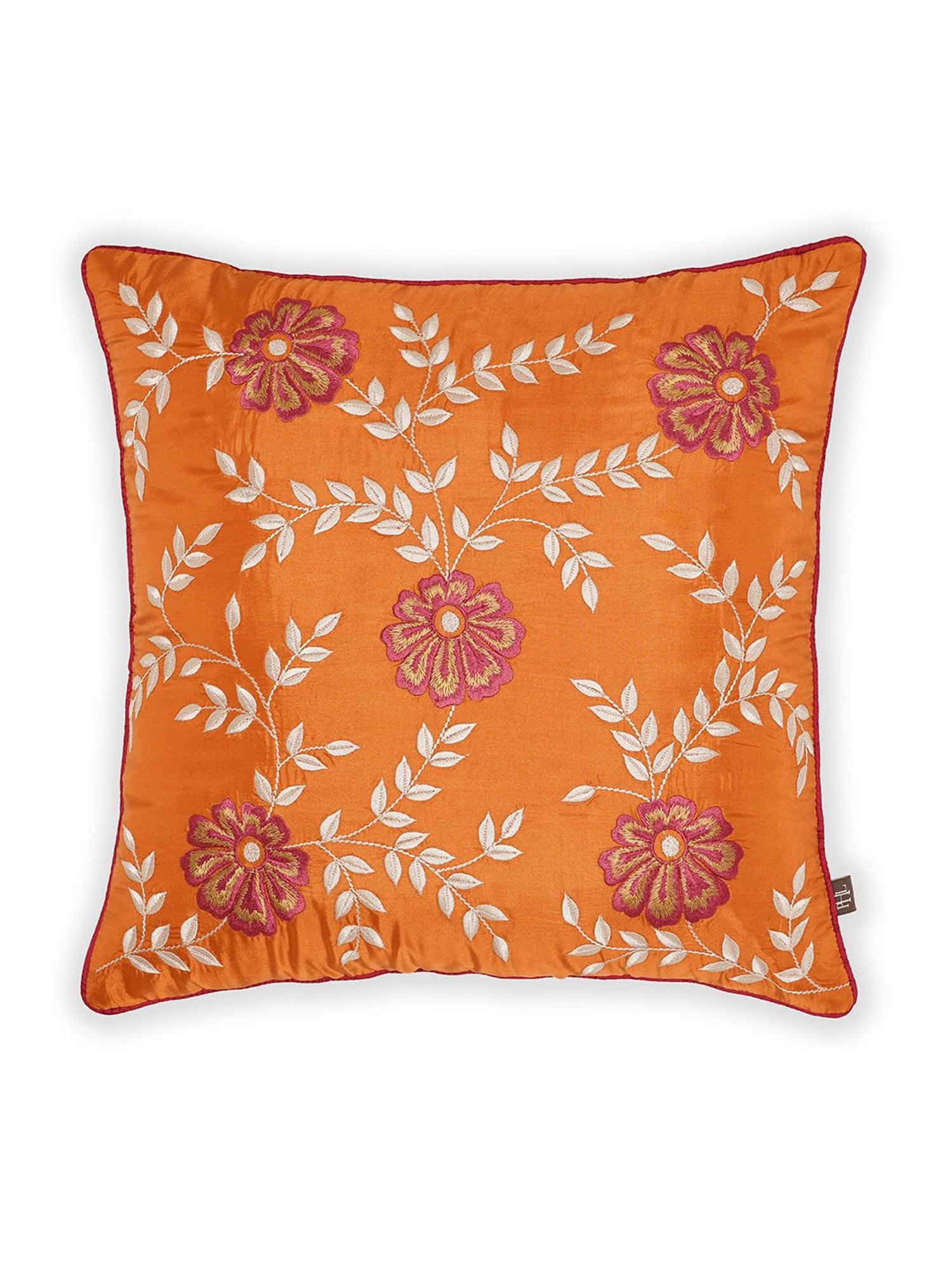 Pure Home and Living Orange Silk Embroidery Cushion Cover