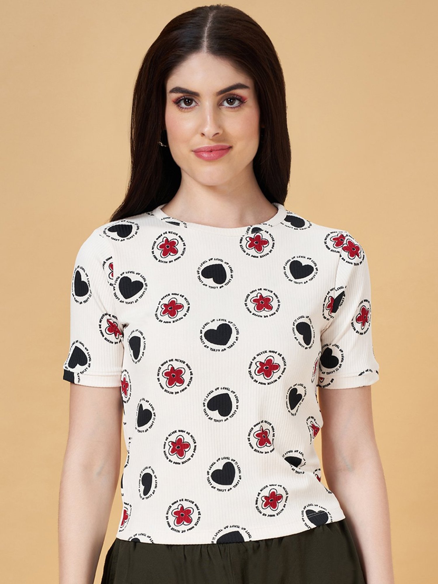 People by Pantaloons Beige Printed Top