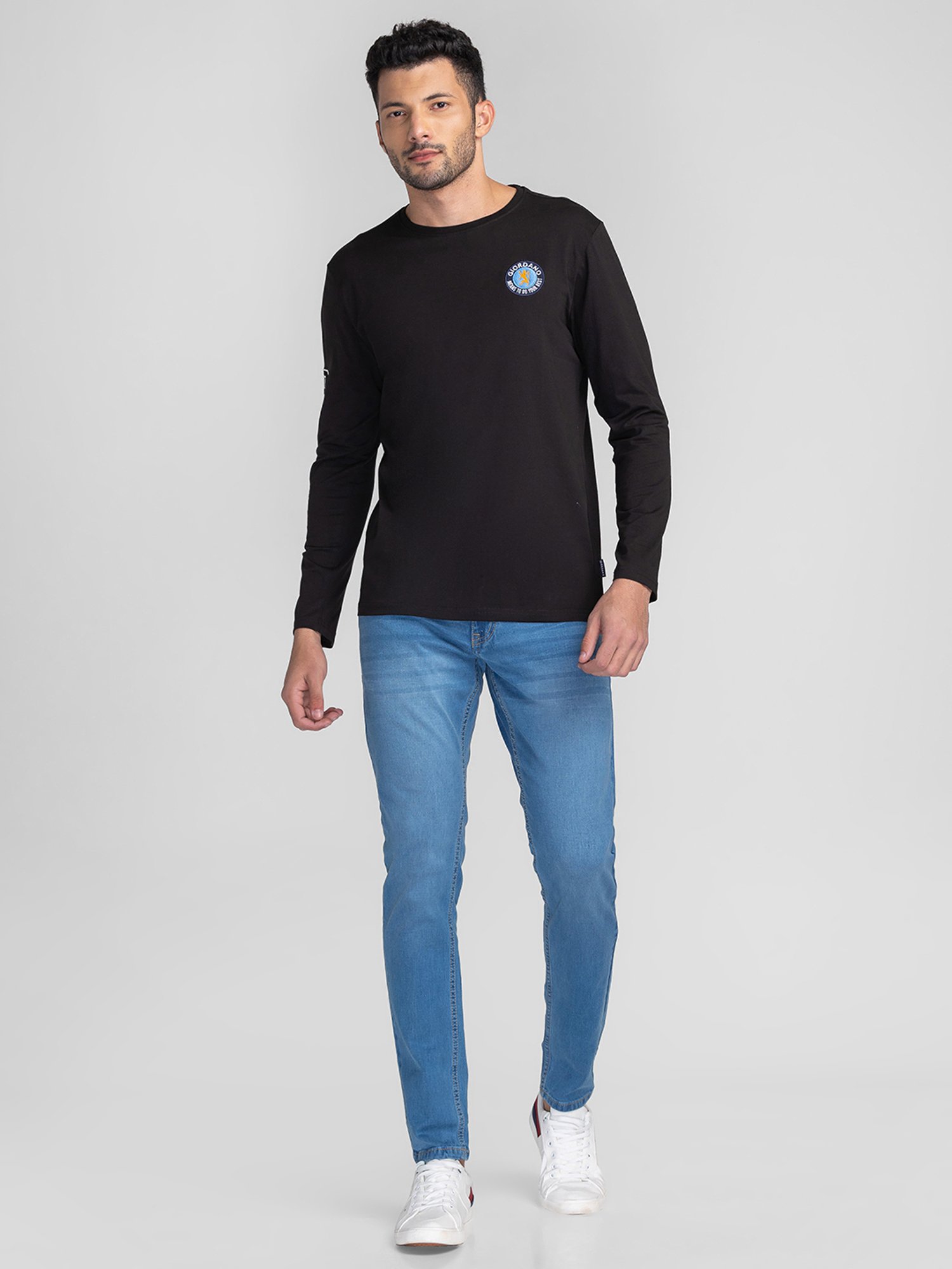 Giordano Black Slim Fit Logo Print Crew T-Shirt