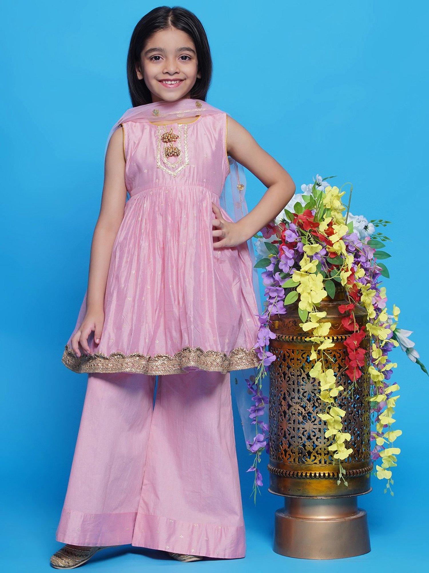 Many Frocks Kids Blue Embellished Top with Plazzos